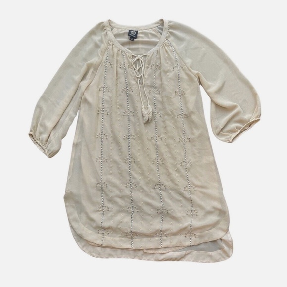 $180 Bobeau Womens Cream Dress Sequin Chiffon - Made in India - medium - Picture 1 of 5